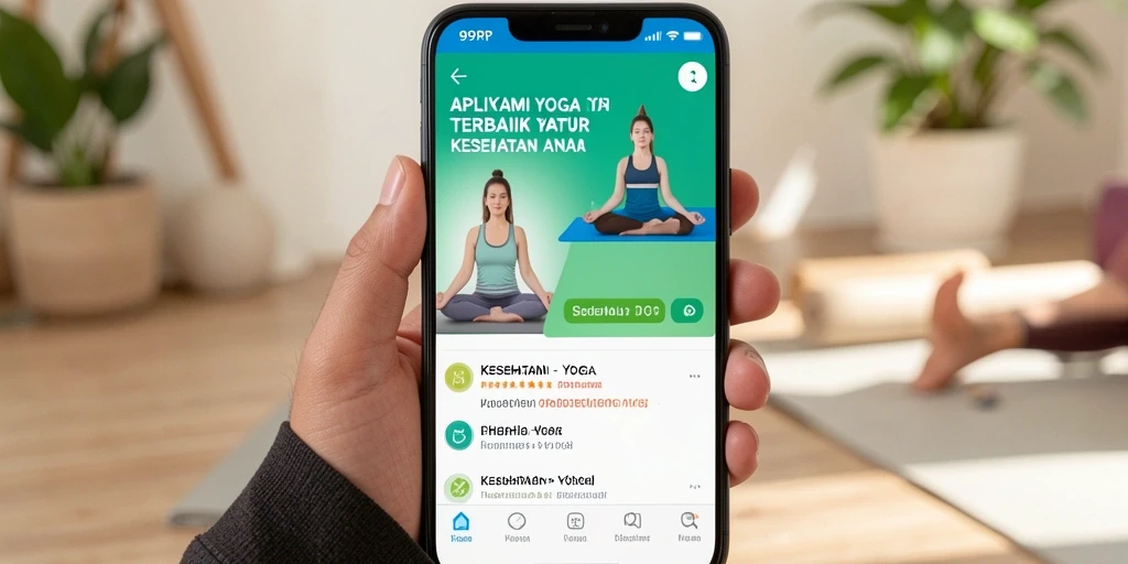 Antarmuka aplikasi 99RP menampilkan berbagai sesi yoga.