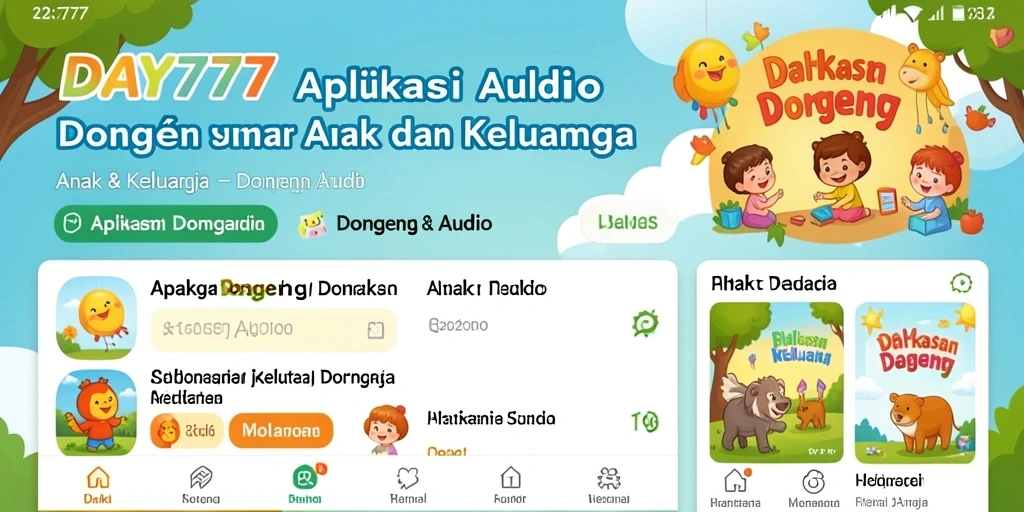 Antarmuka DAY777 yang ramah anak untuk mendengarkan dongeng audio.