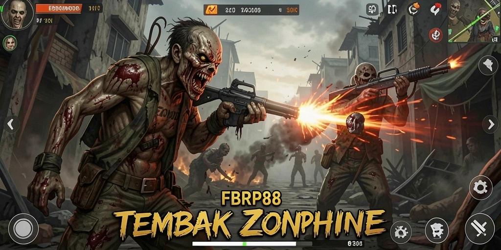 Screenshot utama FBRP88 menampilkan aksi seru bertemunya zombie.