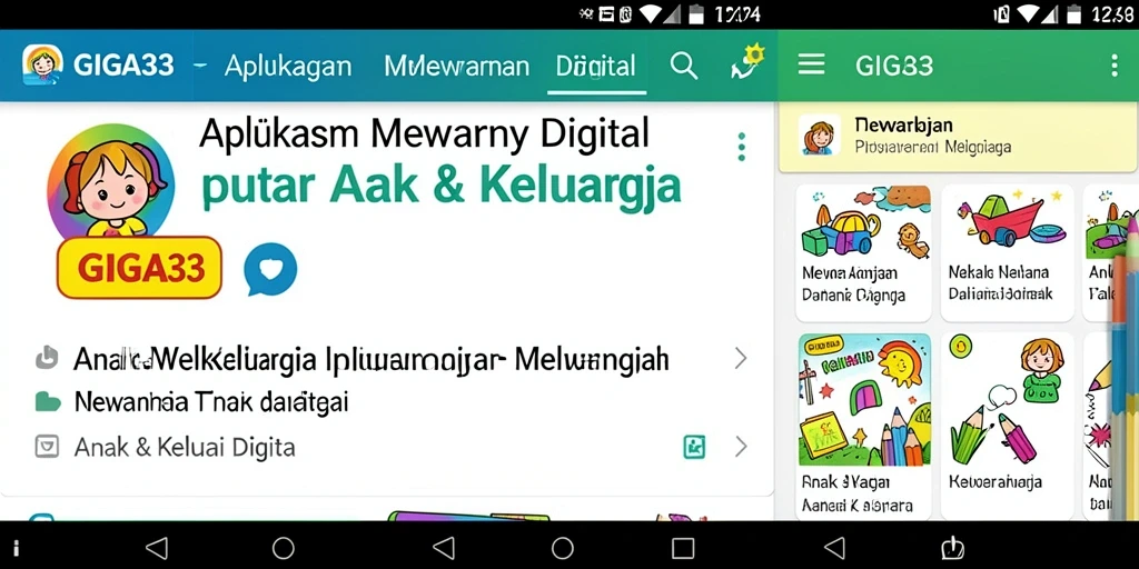 Tampilan antarmuka GIGA33 dengan pilihan gambar mewarnai yang cerah.