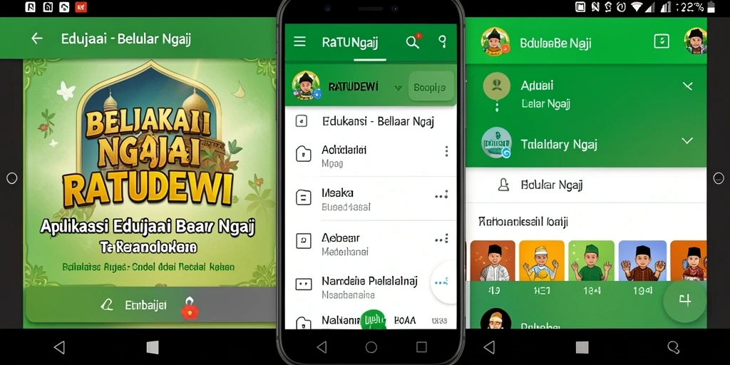 Antarmuka pengguna RATUDEWI yang menarik dan mudah digunakan untuk belajar ngaji.