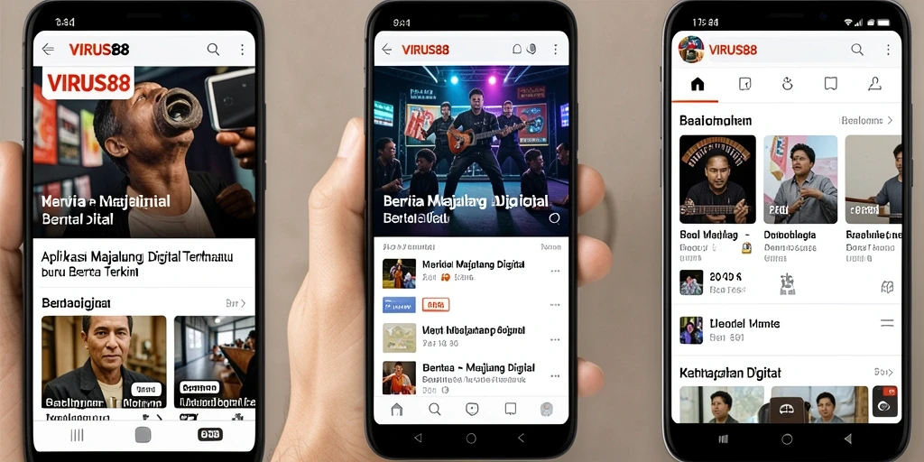 Antarmuka menarik dan fungsional dari aplikasi Majalah Digital VIRUS88.
