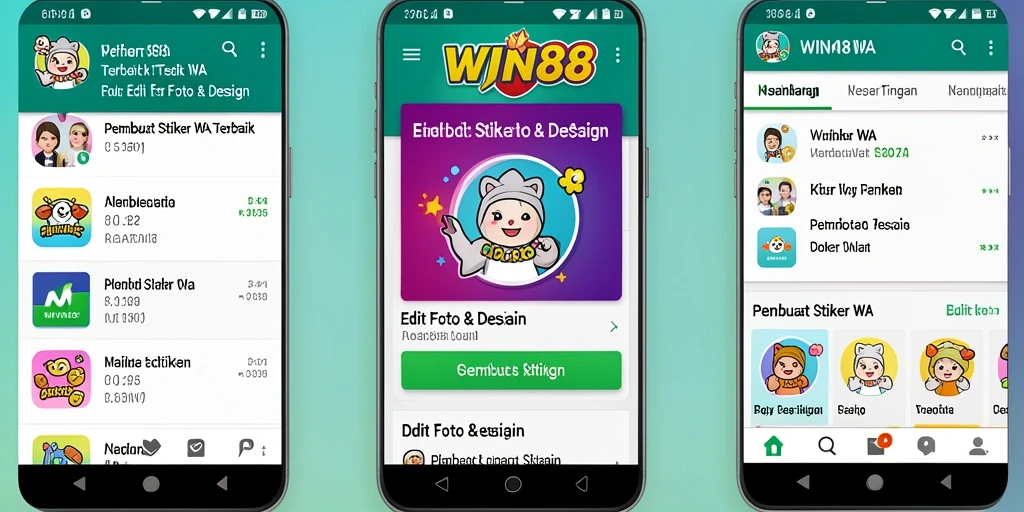 Tampilan antarmuka pengguna WIN88 untuk membuat stiker WA yang kreatif.